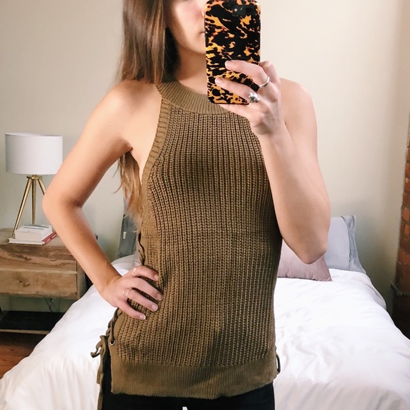 FINAL SALE - Copper Lace Up Sweater Tank - Picture 2 of 5