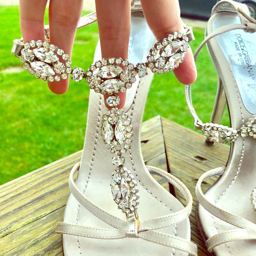 Dolce & Gabbana Silver/Gray Satin Crystal Heels