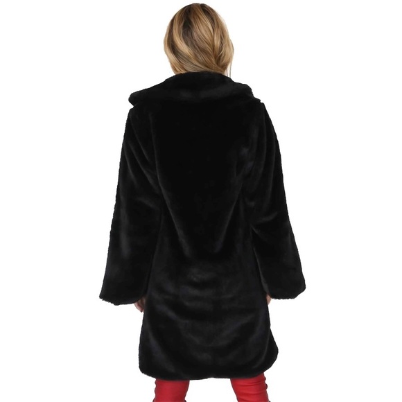 Last✨Rosa Bell Sleeve Black Vegan Faux Fur Jacket - Picture 3 of 8