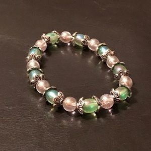 Stretch bracelet with beads and silver accents.