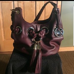 BURGUNDYMichael Kors Leather  Grommet Shoulder Bag