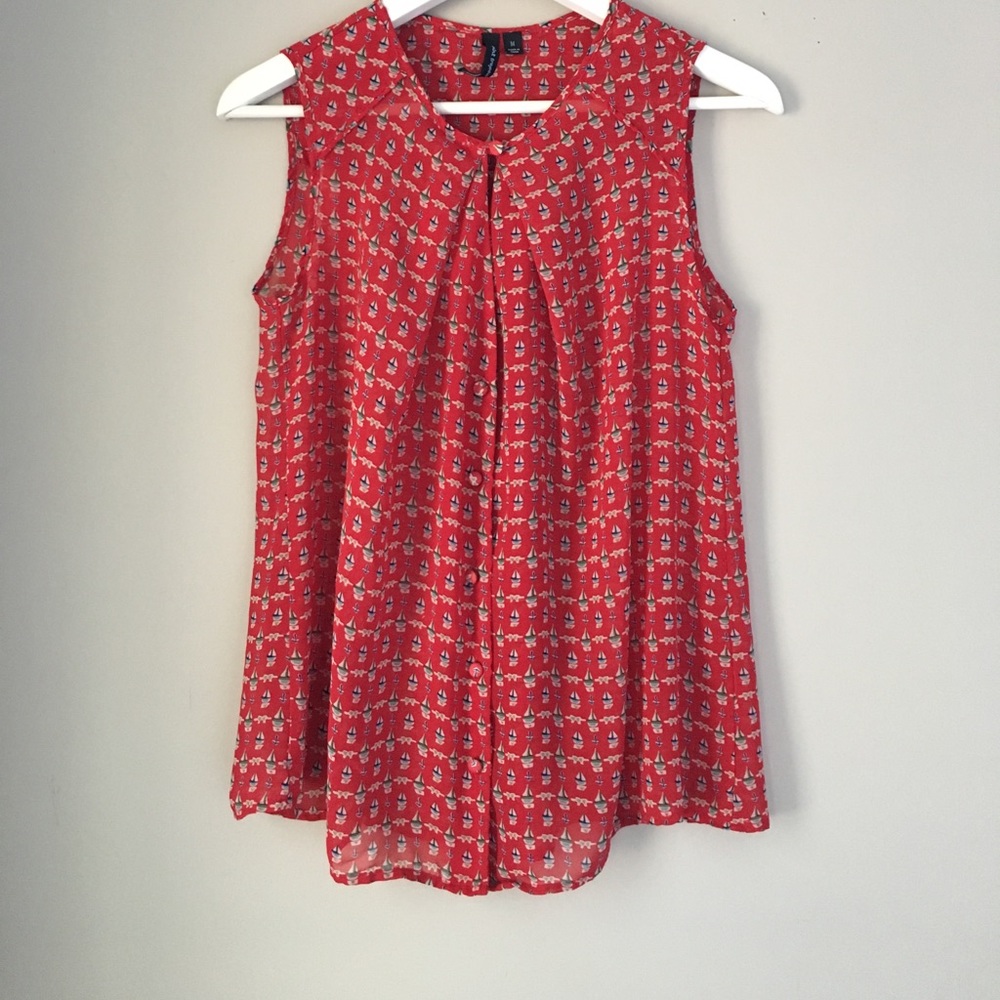 Red Nautical theme Flowy top