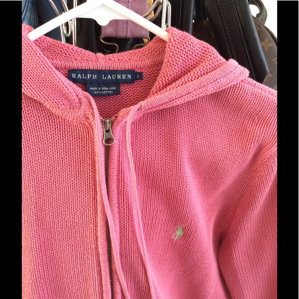 Ralph Lauren knitted hoodie in pink.