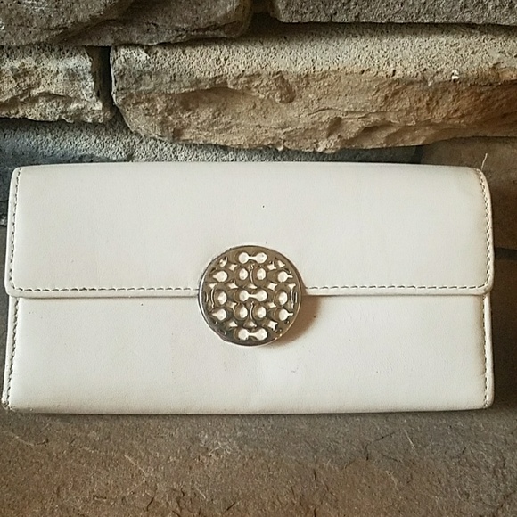 Coach Leather Slim Envelope Trifold White/Putty - Picture 2 of 4
