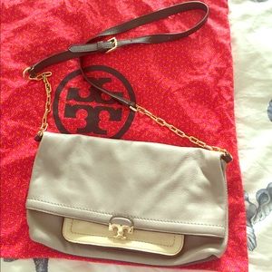 Beautiful Tory Crossbody Gray Leather Gold Accents