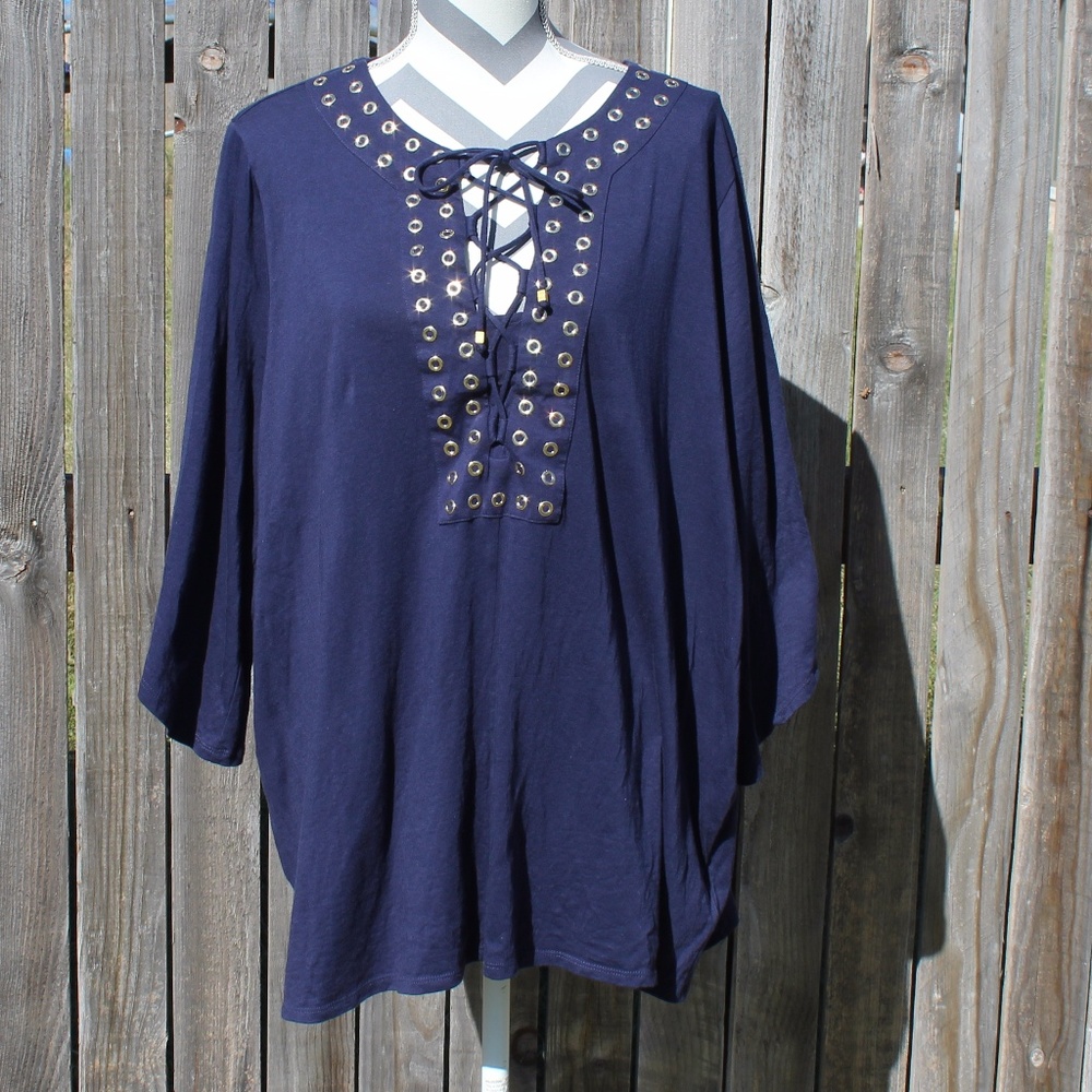 MICHAEL Michael Kors blue tunic w/ gold accent