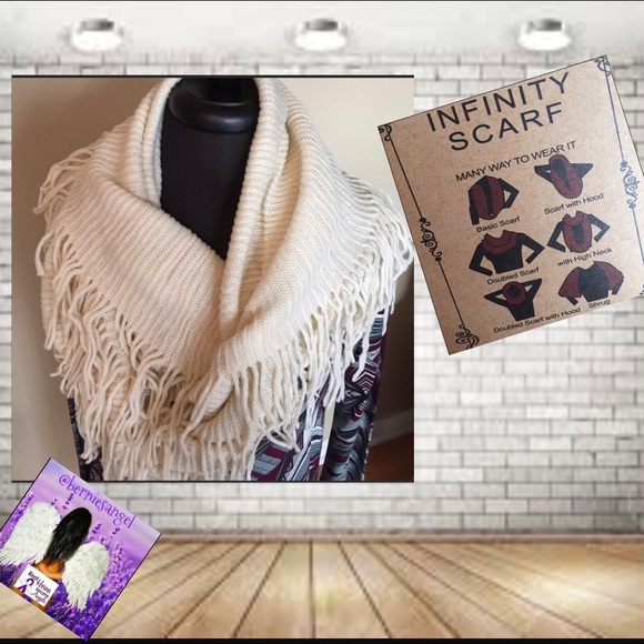 boutique Accessories - Boutique Ivory Infinity Fringe Winter Scarf NWT