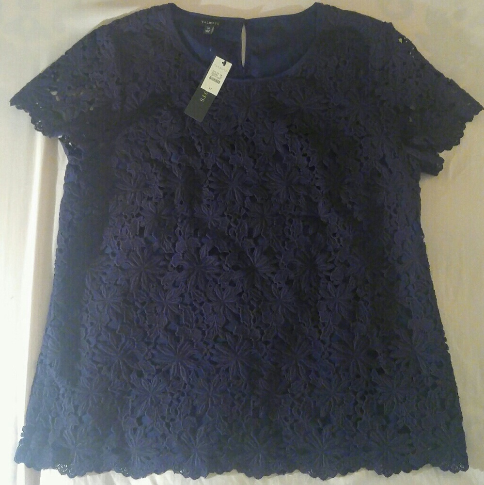 NWT! Talbots Floral Crochet Overlay Top