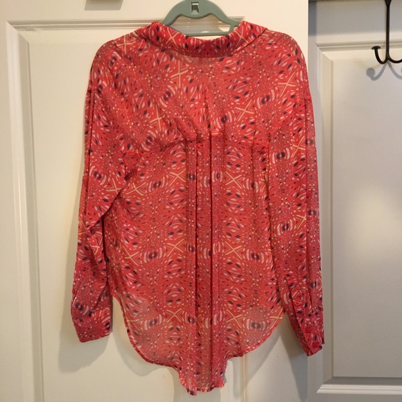 Free People Coral Geometric Print Button Blouse - Picture 2 of 6