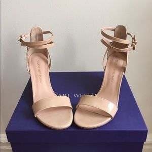 Stuart Weitzman Nude Patent Strappy Wedge Sandal