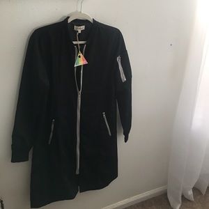 Knee Length Black & Silver Bomber