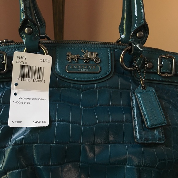❌SOLD❌ Coach Madison Croc-Embossed Sophia Satchel - Picture 2 of 8