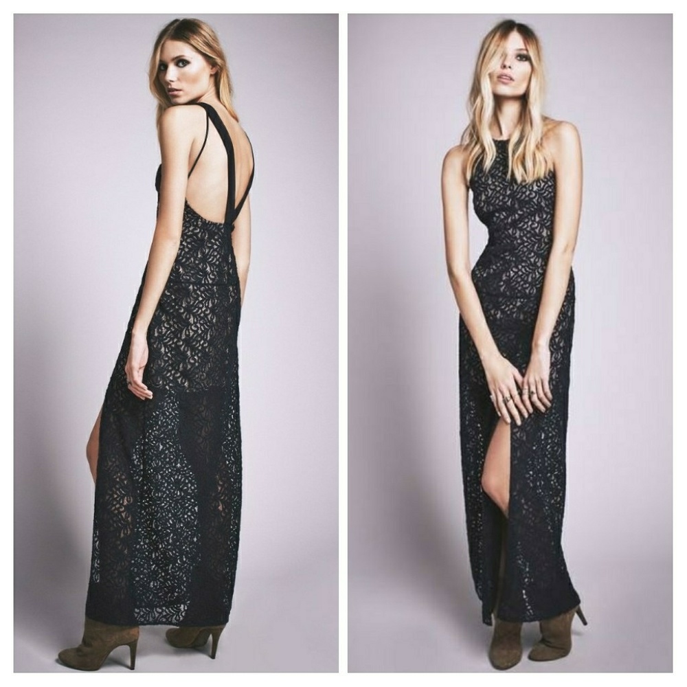 Free People Simply Lace Column Maxi Dress in Dark