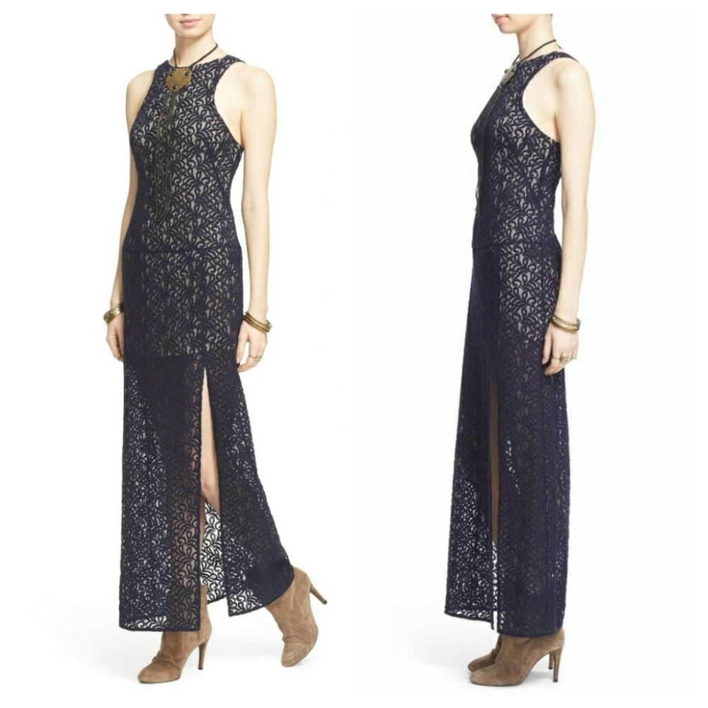 Free People Simply Lace Column Maxi Dress in Dark - Picture 7 of 9