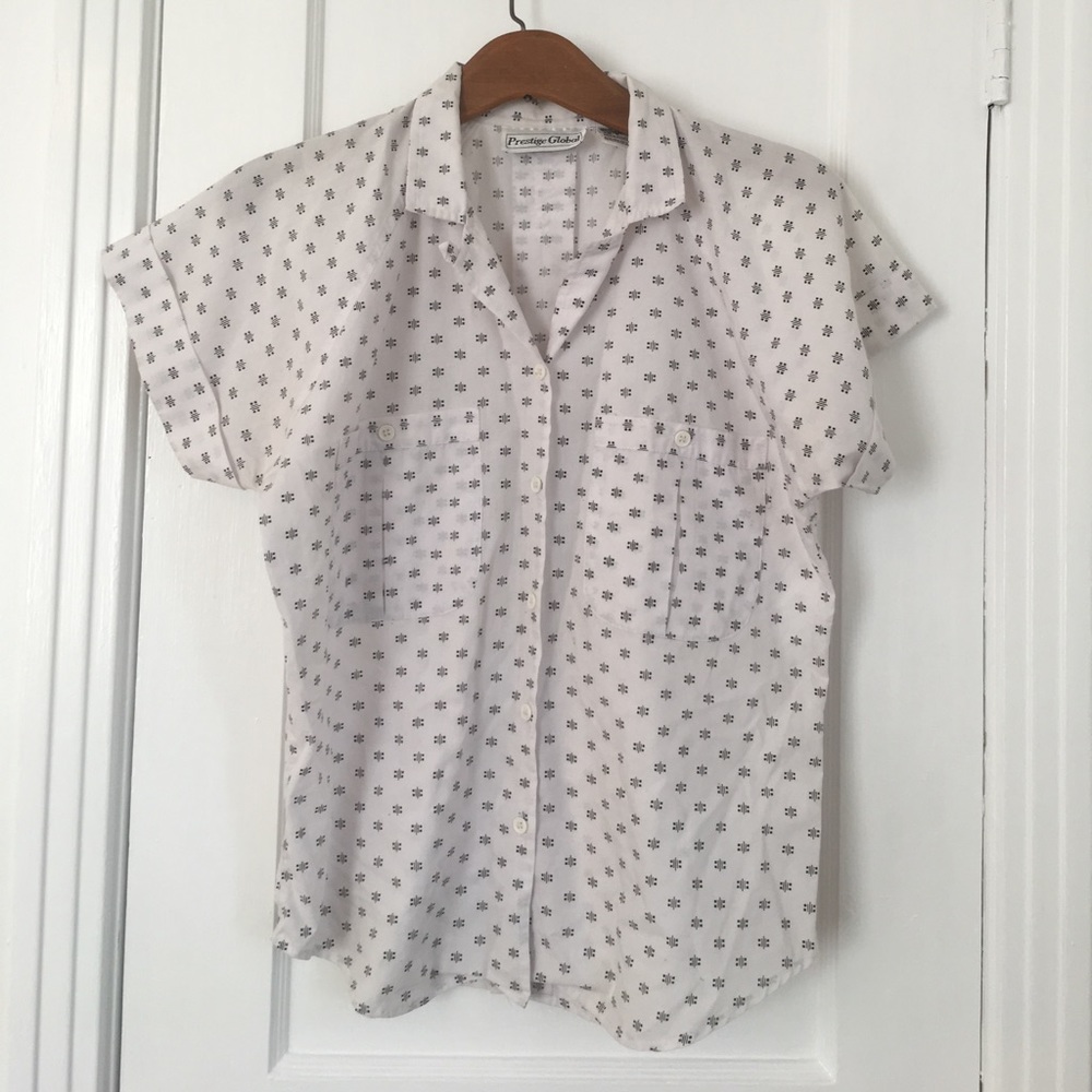 VINTAGE Geometric Print Short Sleeve Button Down