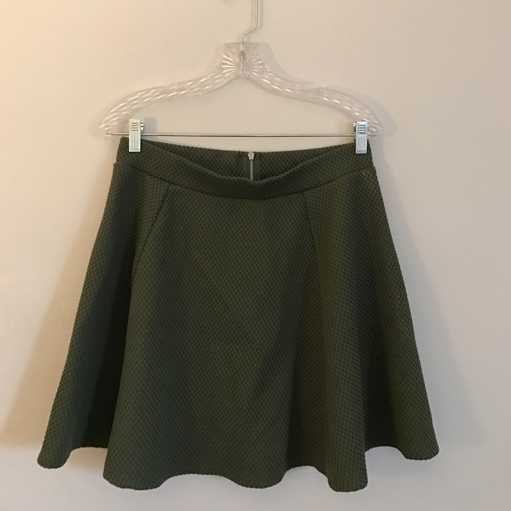 Olive green H&M skater skirt with back zipper