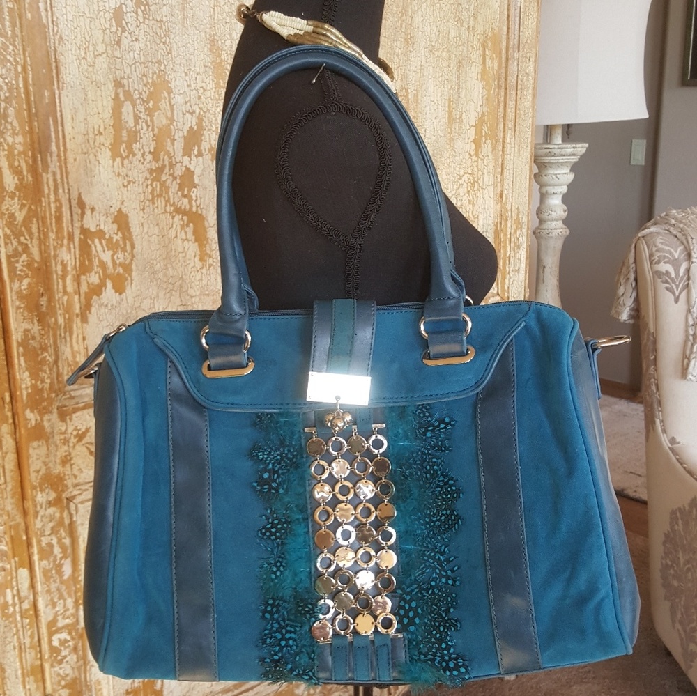 Large Teal faux leather Satchel.  New w/o tags