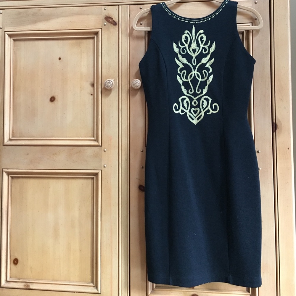 Andrea Jovine Small S Black Gold Embroidered Dress