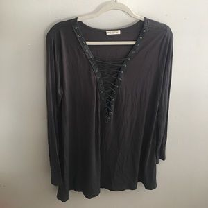Long Sleeve Lace Up Blouse