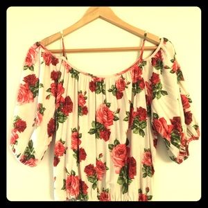 Cold shoulder top roses spaghetti strap 3/4 sleeve