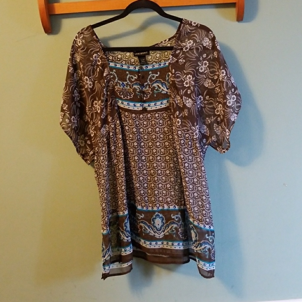 Sheer brown and blue top