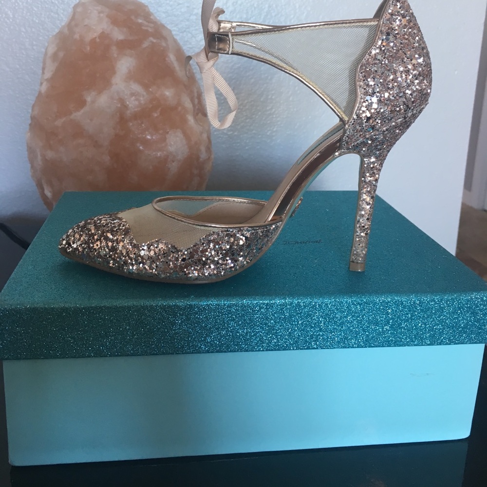 Blue by betsey Johnson champagne glitter heels