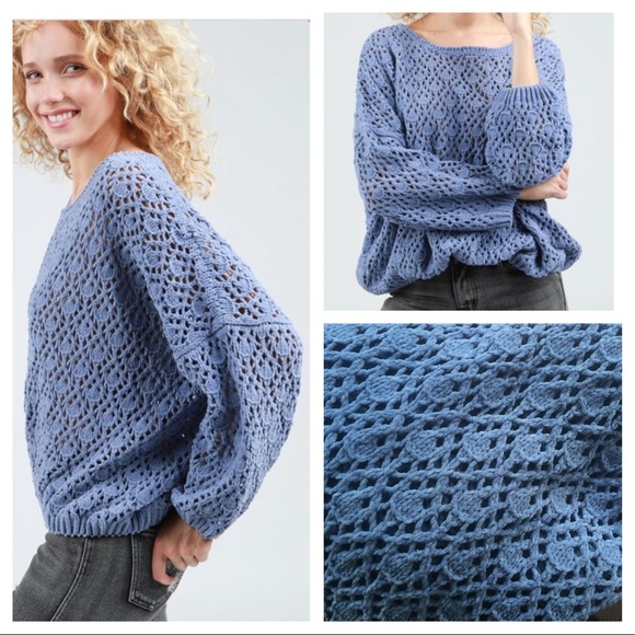 ✨LAST Trellis Dusty Blue soft Chenille Pullover - Picture 7 of 8