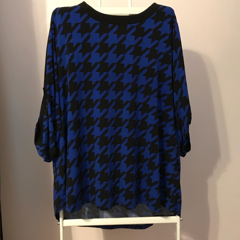 Calvin Klein Top 2X Royal Blue/Black Houndstooth