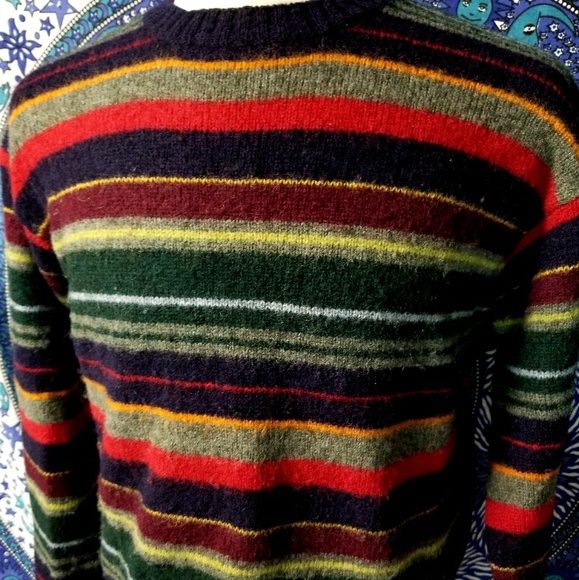 Vintage J Crew Rainbow Colorful Stripes sz L Large - Picture 1 of 8