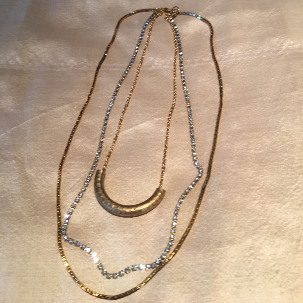Gorgeous Brushed Gold and Rhinestone Necklace