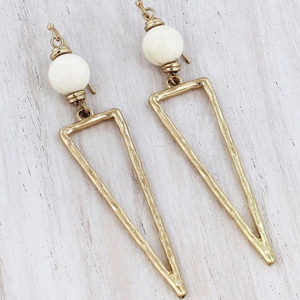 🆕 White Jasper Bead Triangle Earrings