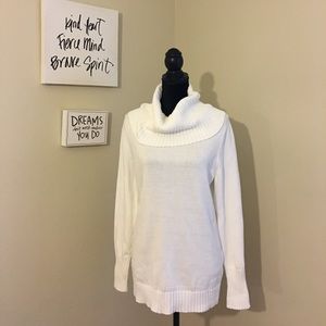 Nautica Oversized Turtleneck White Knit Sweater