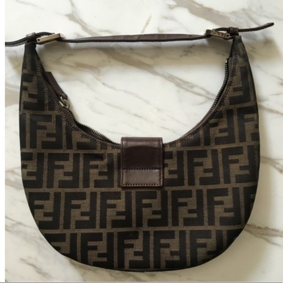 Fendi Zucca Canvas Crescent Shoulder Bag - 