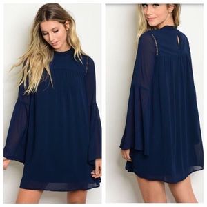Navy Boho Bell Sleeve Dress