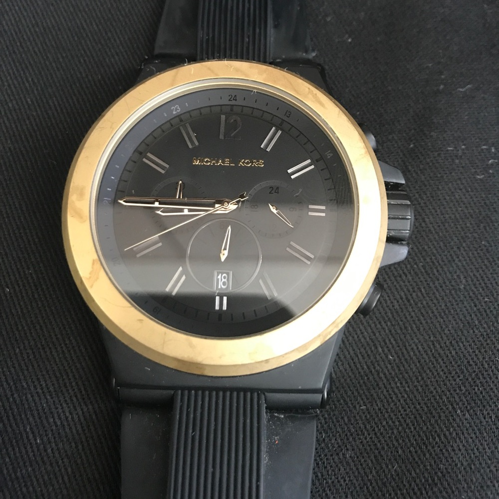 Men's black & gold rubber band Michael Kors watch