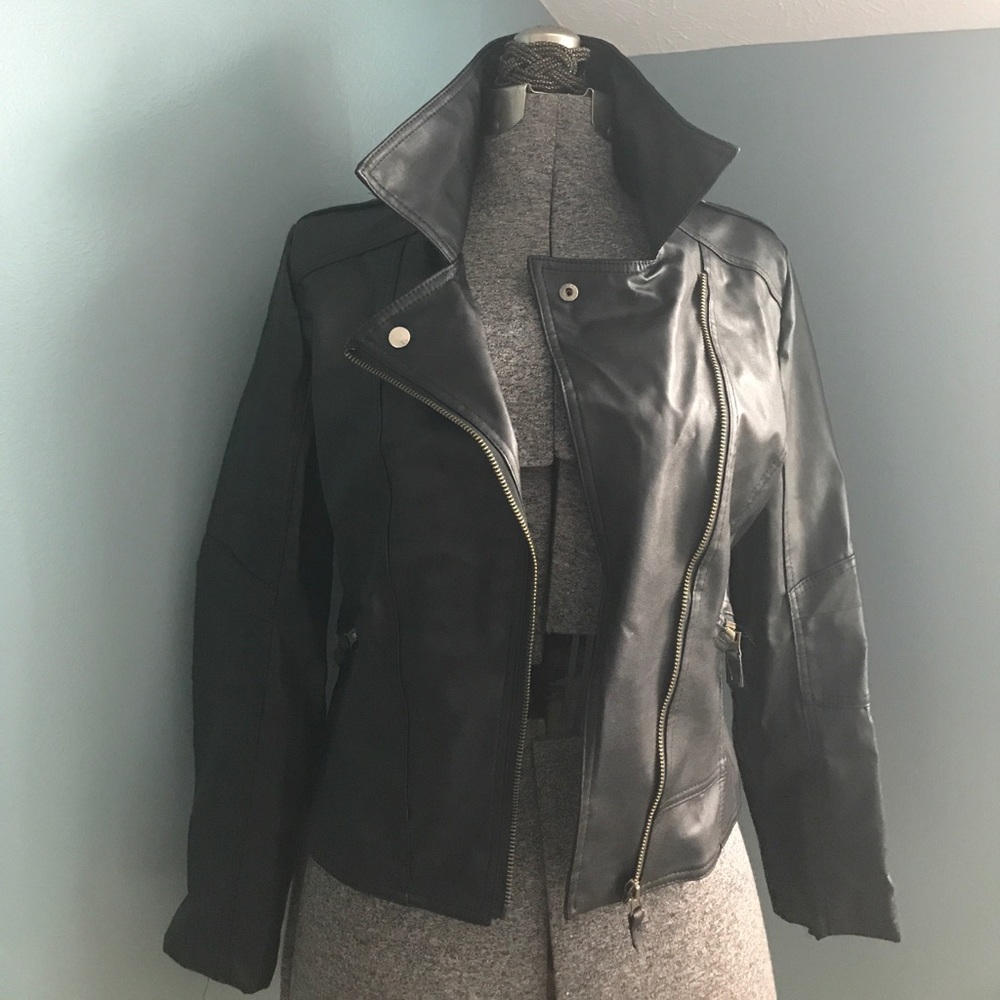 Faux leather bomber jacket