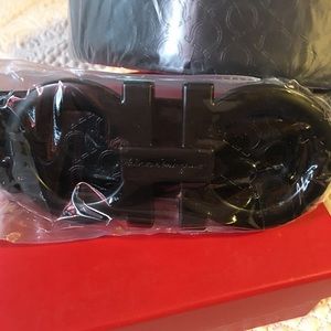 Black leather belt large buckle