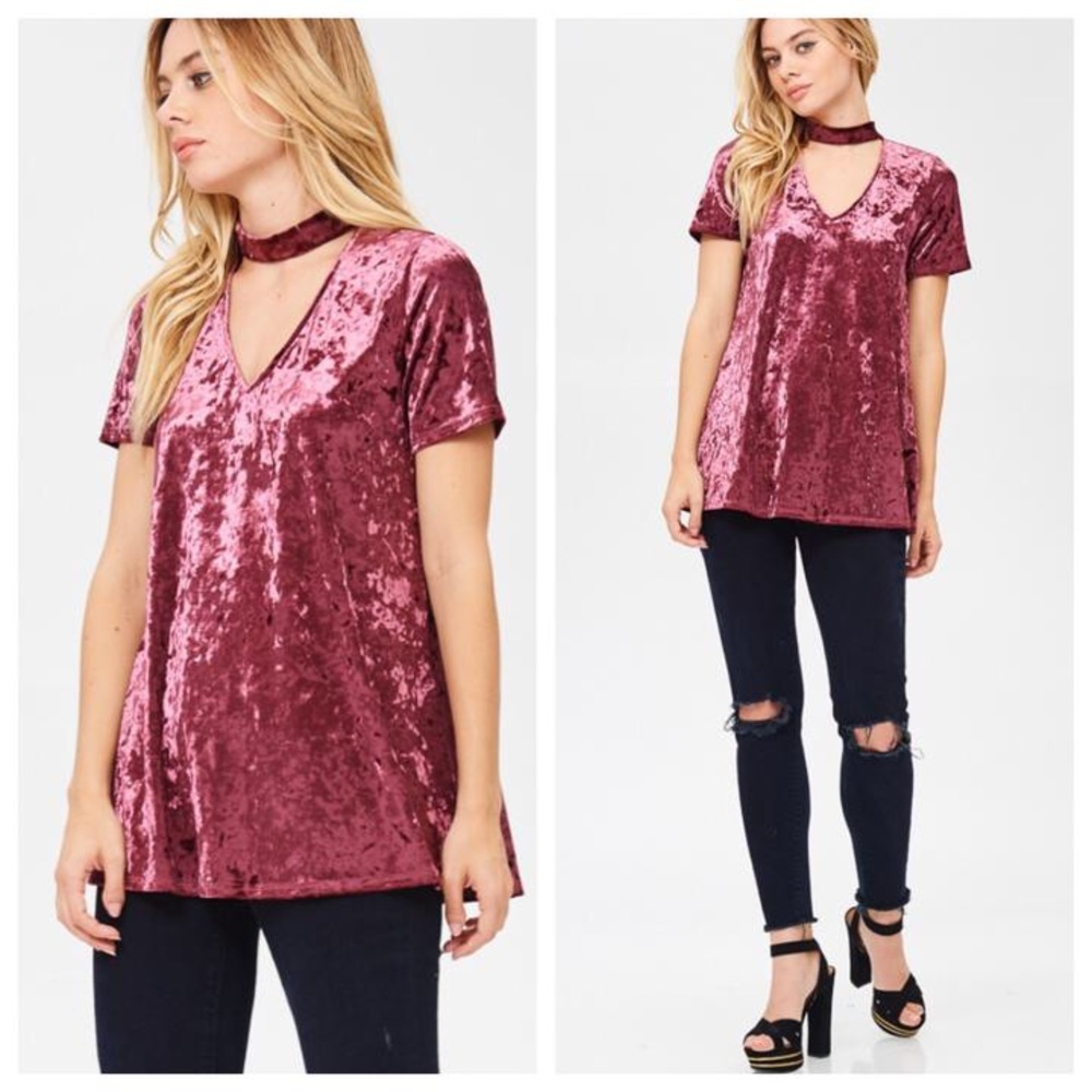 Rose Crushed Velvet Choker Top