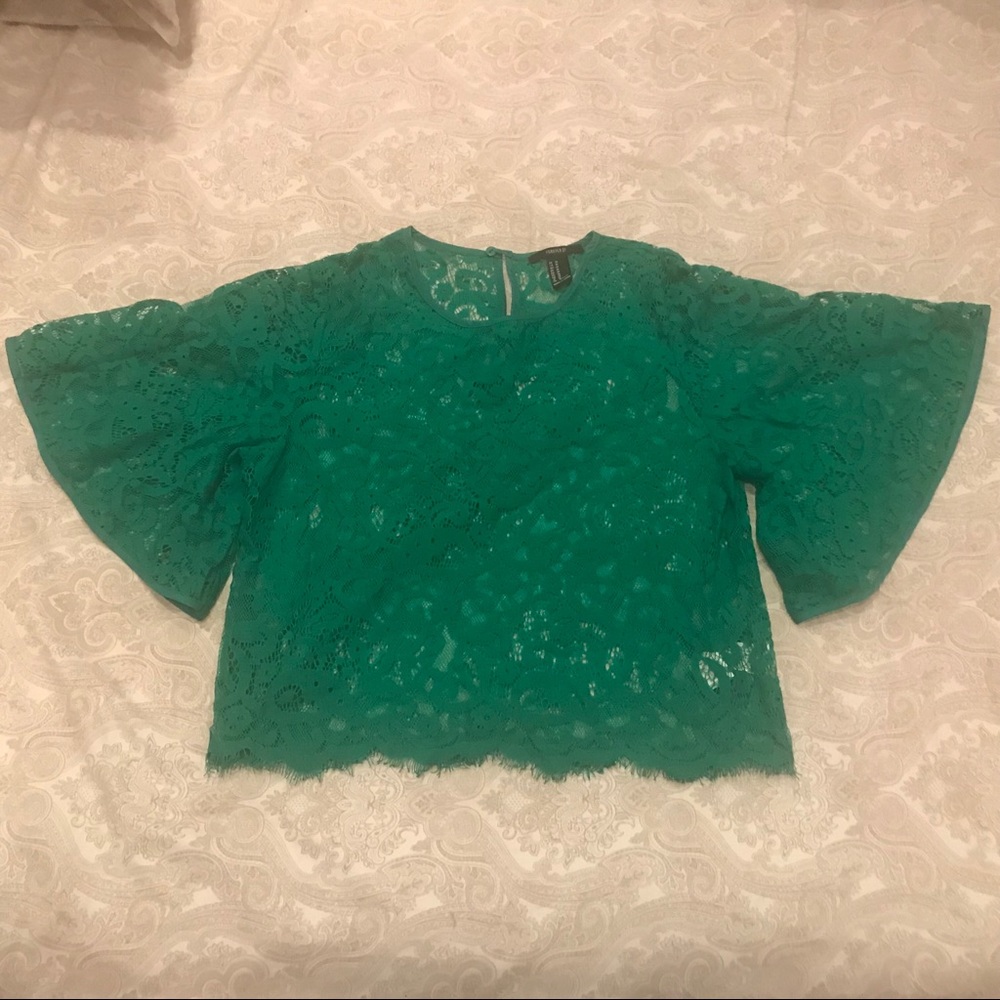 Forever 21 Green Lace Top with Billowed Sleeves