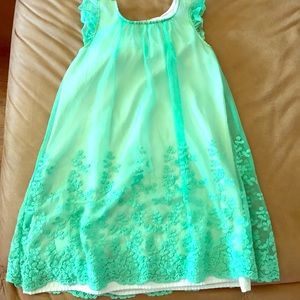 Girls 7/8 Green Embroidered Dress with Ruffles