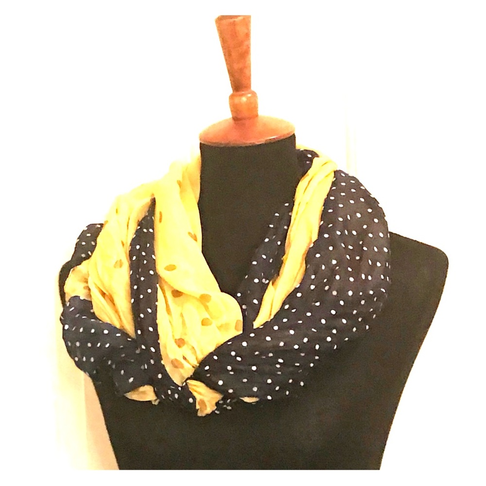 Yellow and Navy Blue Polk-a-Dot Scarf