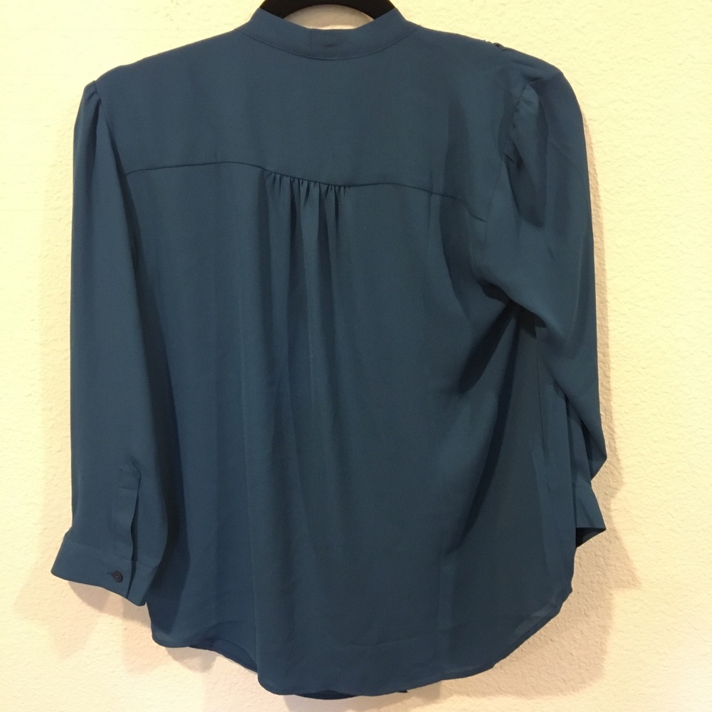Loft blue bow button up long sleeve blouse - Picture 2 of 3