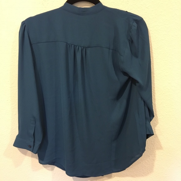 Loft blue bow button up long sleeve blouse - Picture 2 of 3