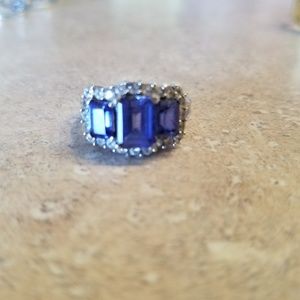 Blue and white sapphire ring 10k white gold