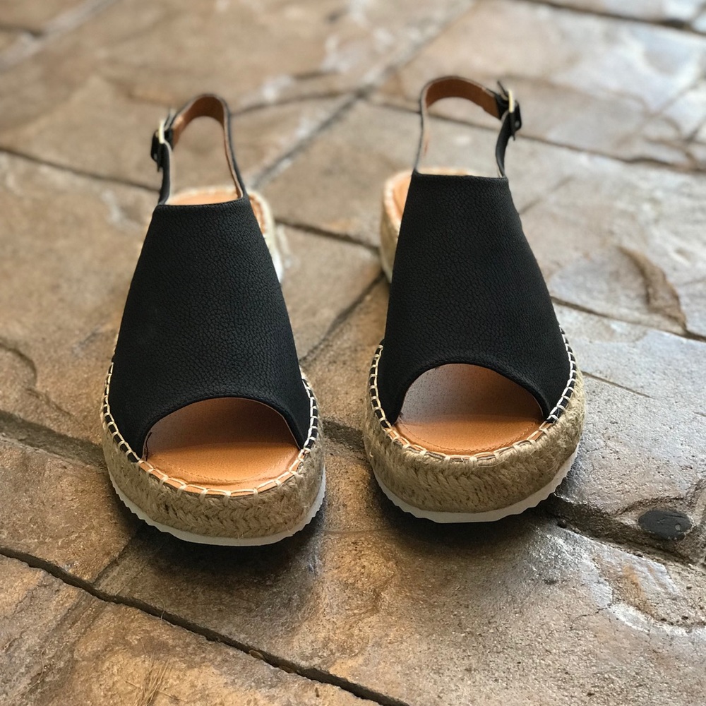 Jute Black Leather Espadrille Platform Sandal - Picture 7 of 8