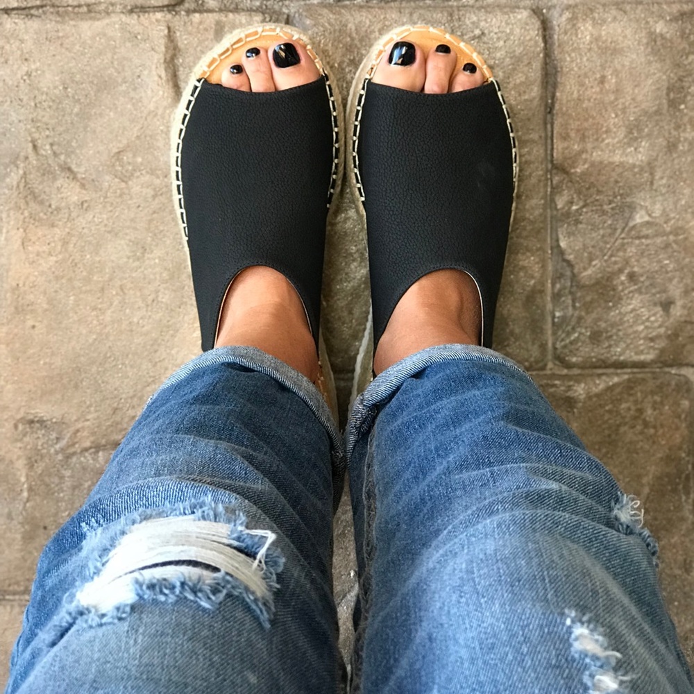 Jute Black Leather Espadrille Platform Sandal - Picture 8 of 8
