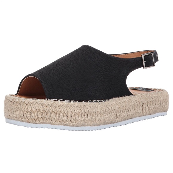 Jute Black Leather Espadrille Platform Sandal - Picture 3 of 8