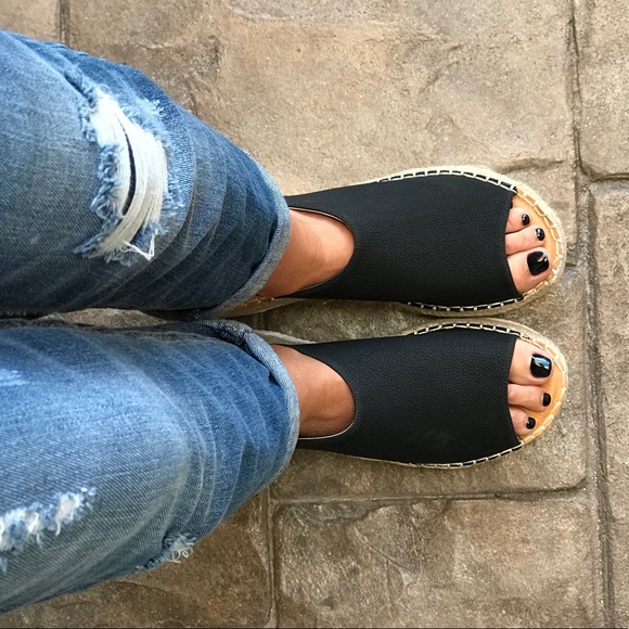 Jute Black Leather Espadrille Platform Sandal - Picture 2 of 8