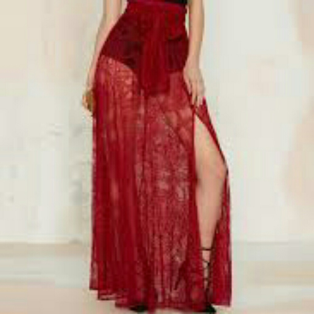 Nasty Gal Lace Maxi Skirt -Burgundy Red