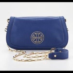 Tory Burch Blue Clutch with Gold Chain